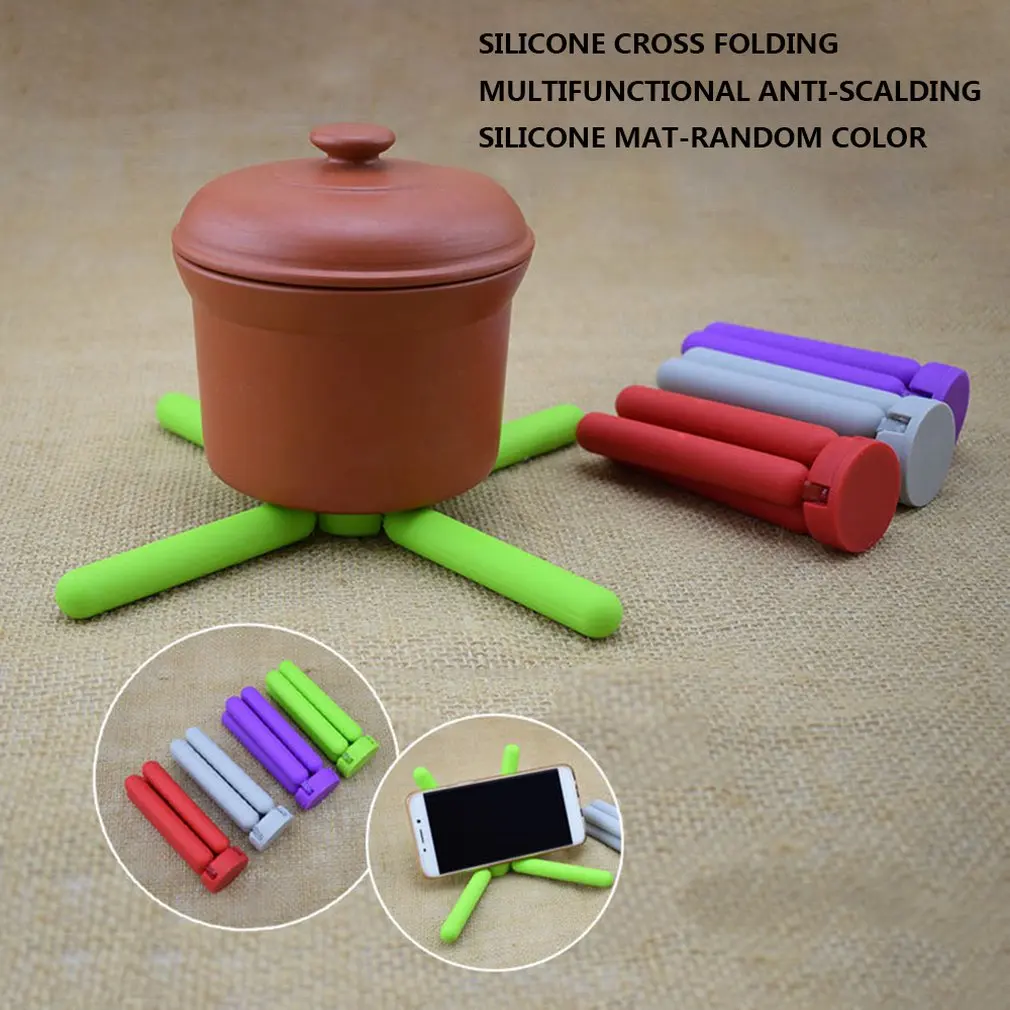 

Kitchen Silicone Cross Folding Holder Anti-hot Insulation Pad Non-slip Heat Resistant Mat Coaster Cushion Placemat Pot Holder