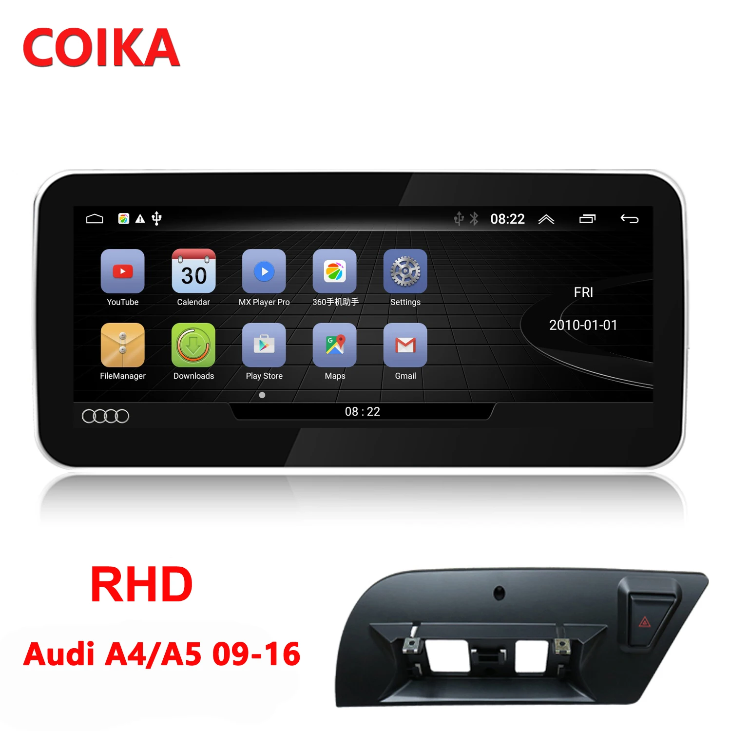 

COIKA 10.25" Android 9.0 System Car Radio Player For Audi A4 A5 2009-2017 IPS Touch Screen Stereo Google WIFI BT SWC 4G Carplay