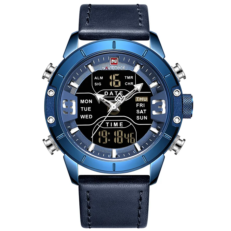 NAVIFORCE мужские часы Топ люксовый бренд кожа водонепроницаемые кварцевые мужские часы Военные аналого-цифровые часы мужские Relogio Masculino - Цвет: L-BEBEBE