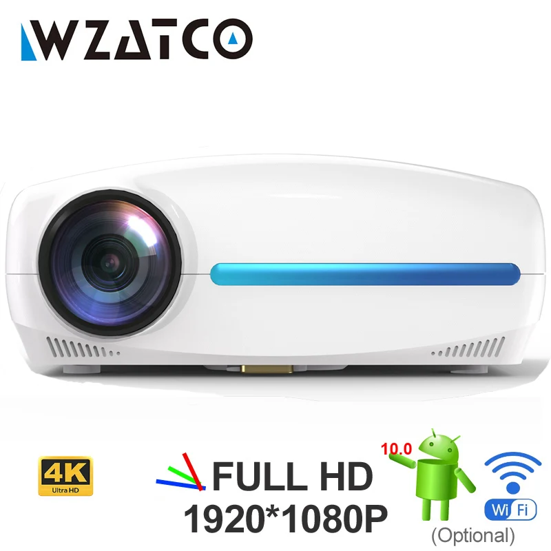 WZATCO C2 1920*1080P Full HD de 200 pulgadas AC3 4D keystone LED Proyector android 10,0 Wifi portátil 4K en casa teatro Proyector