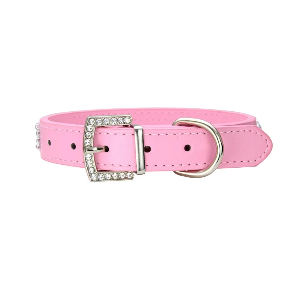Pet Leather Dog Collar with Diamonds Adjustable Dogs Cats Collars Control Handle Training Pet Puppy Collar Pet Supplies Products