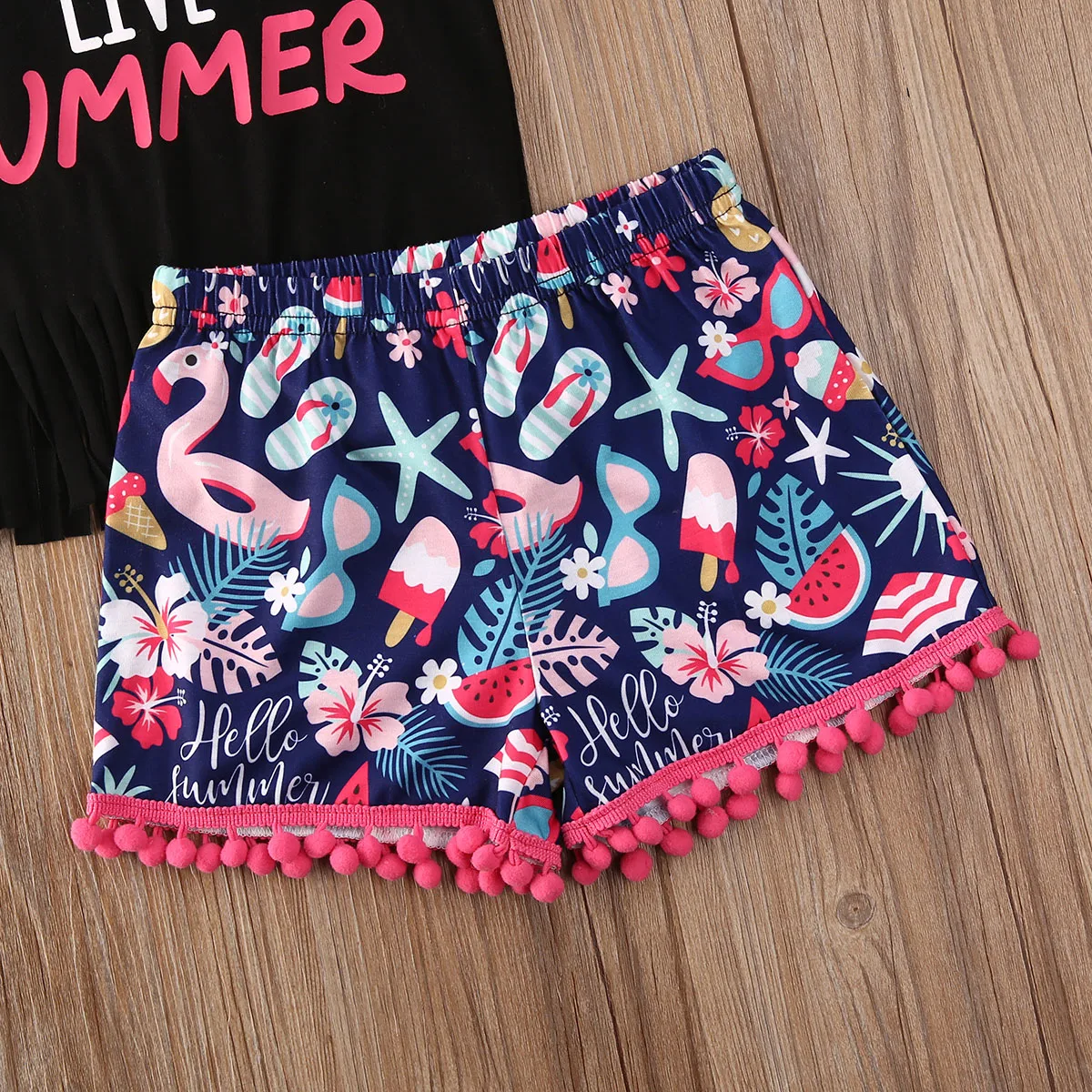 Летний детский жилет с кисточками и буквенным принтом для маленьких девочек топы+ Бальные шорты комплект одежды из 2 предметов, От 1 до 4 лет
