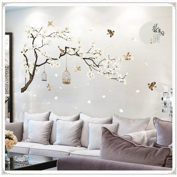 

Chinese Plum tree plants flower bird cage bedroom background decorative stickers home wall stickers decal art mural 187*128cm