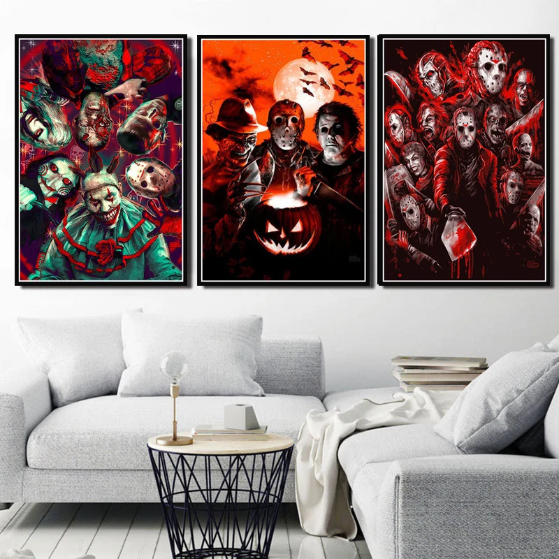 NT061 Poster Wall Art Jason Voorhees Freddy Horror Character Movie Retro Painting Picture Prints Canvas Living Home Room Decor | Дом и сад