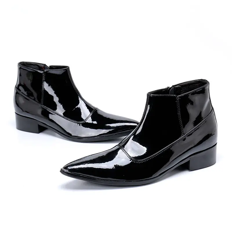 Botas masculina/Черные Блестящие ботильоны челси из лакированной кожи; Мужские модельные ботинки с острым носком; bota militar; мужские ботинки; сезон зима-осень