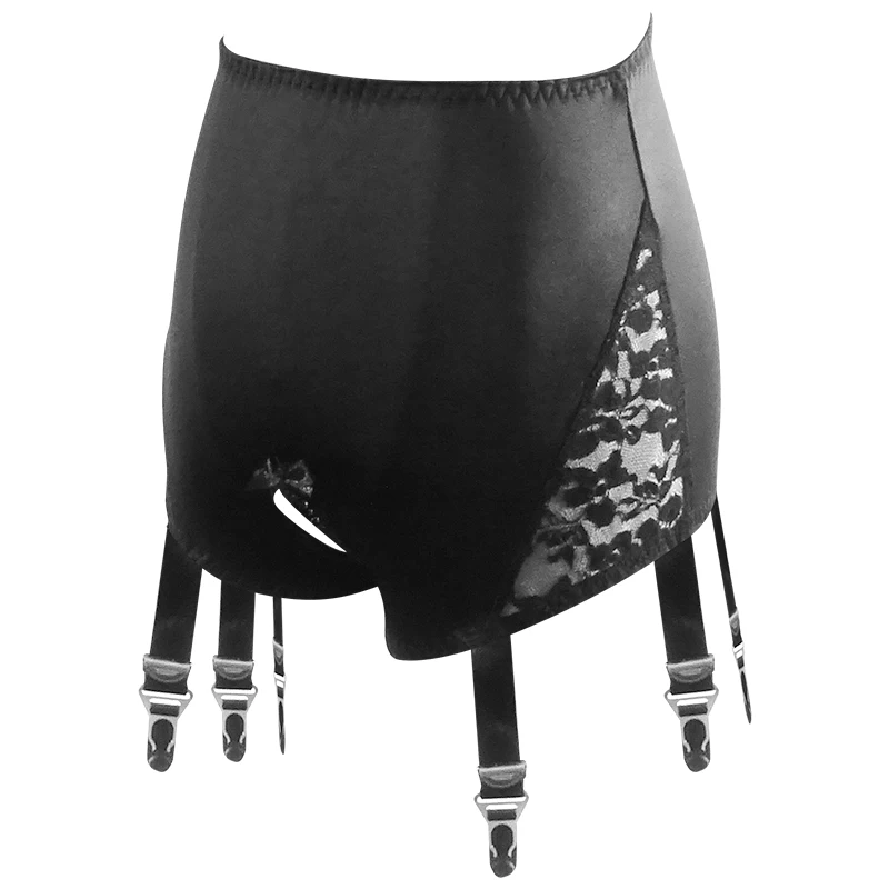 Sexy Black Lace Garter Belt Crotchless Panty with Six Straps Red Suspender Belts for Women Lingerie Stockings Size S-XXL