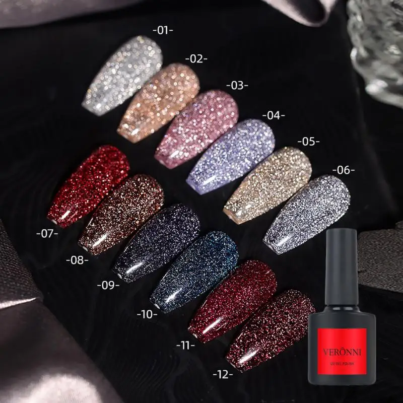 12 Colors Reflective Glitter Nail Glue Bright Bungee Crystal Diamond