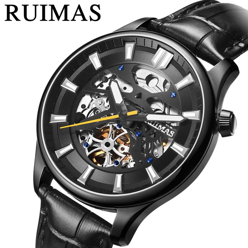 

RUIMAS Automatic Mechanical Watches Men Skeleton Tourbillon Business Sports Watch Male Wristwatches Relogio Automatico Masculino