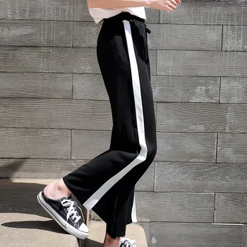 

Pants Women's Loose Casual Solid Color Straight Ankle-length Trend Mid Rise Drawstring Cotton Blend Wide Leg Pants