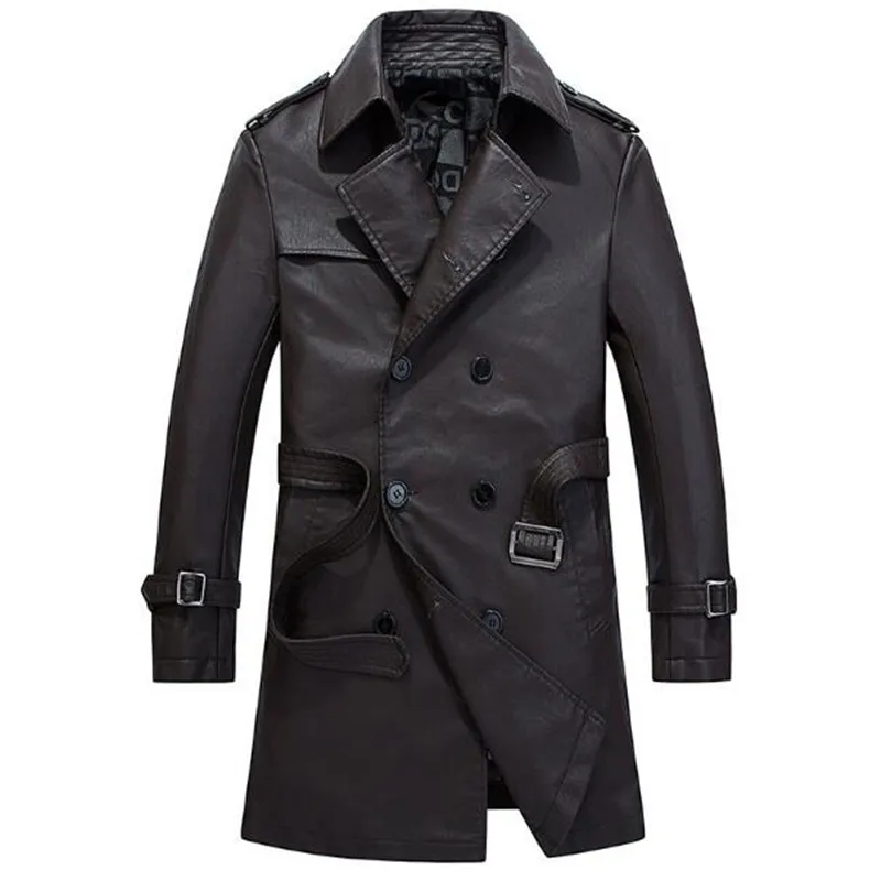 Кожаный плащ хорошего качества весенняя двубортная ветровка мужские куртки - Цвет: 4