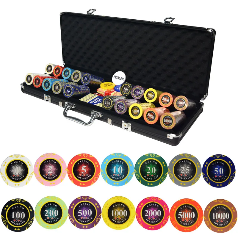 Diamond Clay Poker Chips Sets, Texas Hold\'em Coins, Party Club Chips, Estojo de alumínio, Acessórios grátis, 500Pcs