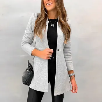 

2020 New Women Jackets Fashion Office Lady Blazers Femme Solid Color Long-sleeved Coat Ladies Slim Long Blazer Top Mujer