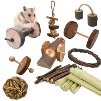 

10Pcs Small Pet Natural Wooden Chew Toys Rat Chinchilla Interactive Entertainment Guinea Pig Accessories Bunny for Bird