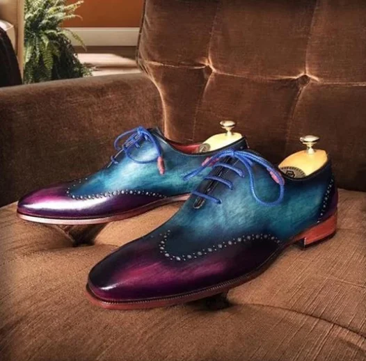

MEN'S FASHION BLUE PURPLE STITCHING POINTED HIGH HEEL BOOTS D335