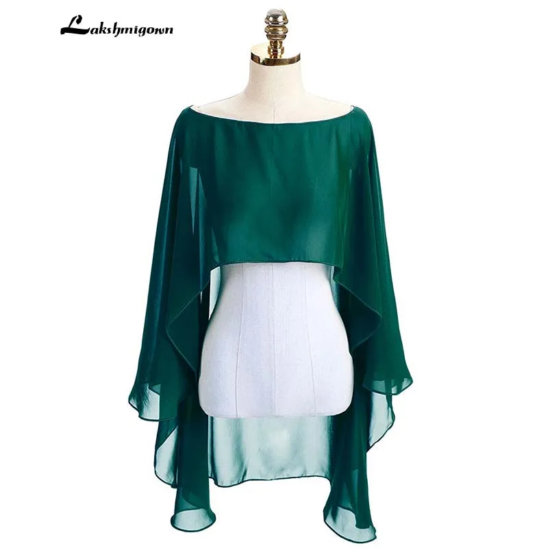 Green Long Chiffon Cape Shawl Wedding Jacket Women Shrug Bolero Wraps Black Off White Red One Size Etole Mariage Bolero