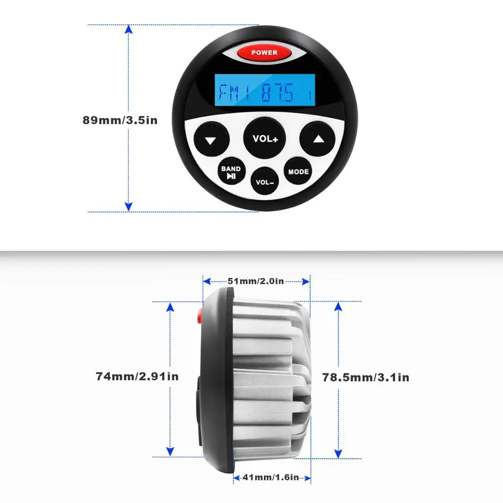 Waterproof Marine Stereo Bluetooth Radio MP3 Player For SPA UTV ATV Car Boat