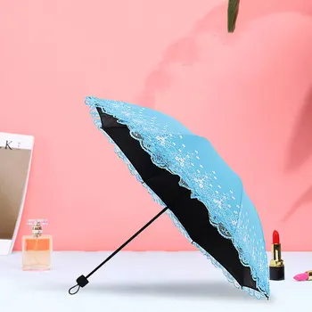 

Lace Anti-UV Umbrella Black Adhesive Cloth Gift Rainy Day Waterproof Travel Sunshade Umbrella Portable Tri-Folded Courtyard