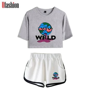 

Juice Wrld Women Two Piece Set Sexy Short Top and Middle Waist Shorts Solid Color Cotton High Quality Summer Fashion Tracksuits