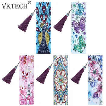 

5D DIY Diamond Painting Bookmark Leather Flower Tassel Book Marks Special Shaped Diamond Embroidery Book Page Mark Kids Gift