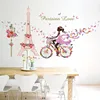 Romantic Paris Wall Sticker For Kids Rooms Eiffel Tower Flower Butterfly Fairy Girl Riding Wall Art Decal Home Decor Mural ► Photo 2/6