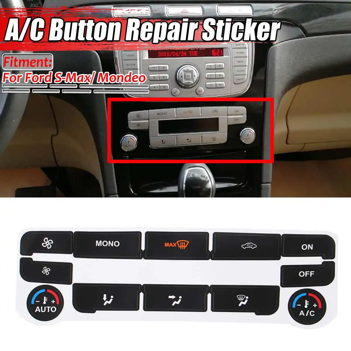 

New Matte Black Car Air Condition AC Climate Control Button Repair Sticker Decal For Ford S-Max/ For Mondeo Fix Ugly Button