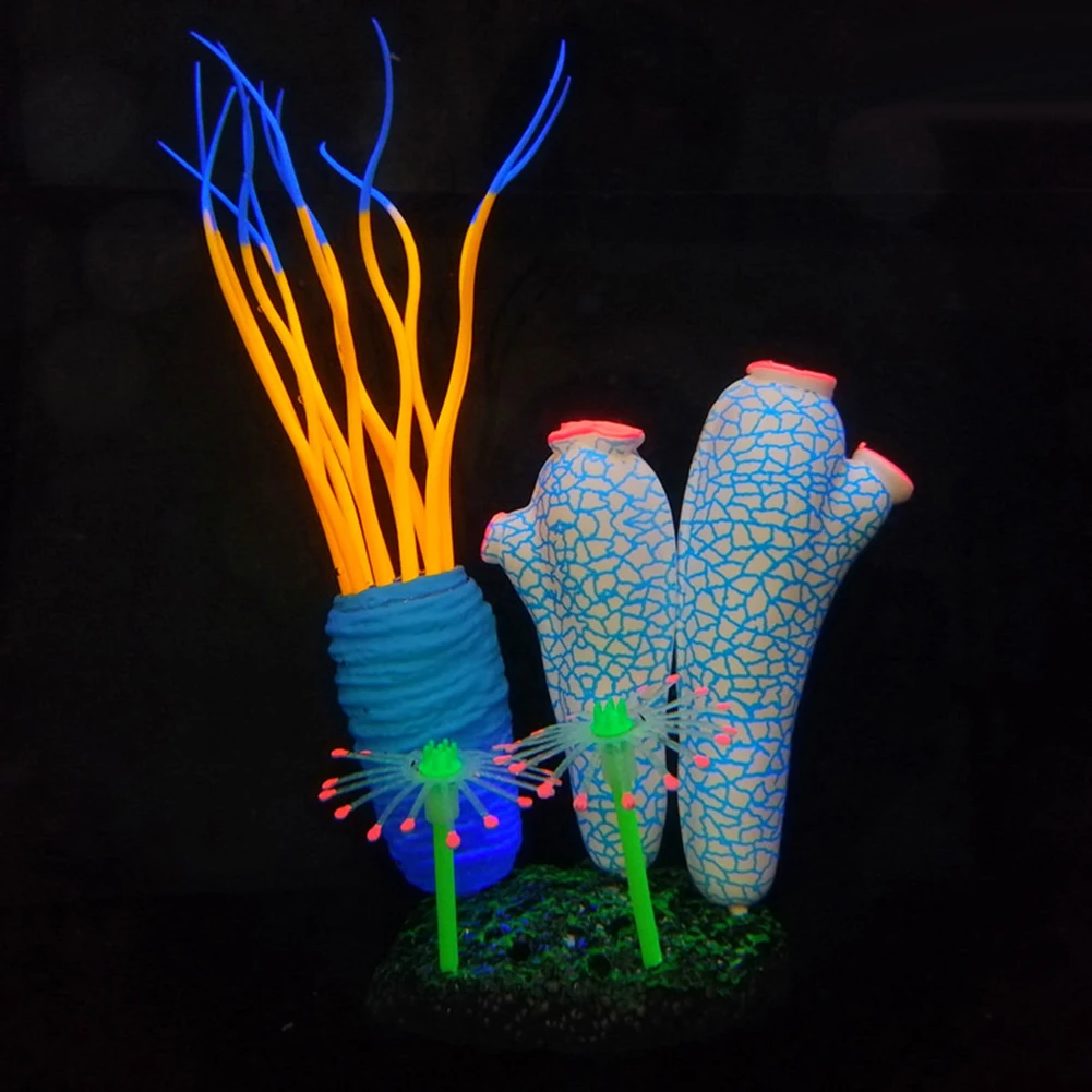 Aquarium Fish Tank Artificial Soft Sea Anemone Squirt Silicone Fluorescent Family Ornamental Fish Tank Decor