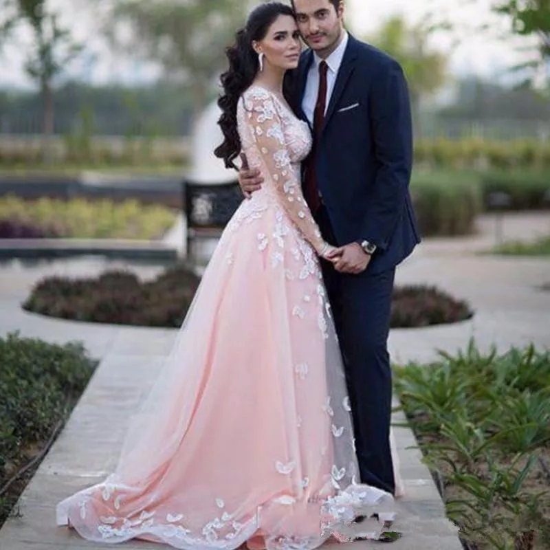 Vestdio De Novia Lange Mouwen Arabisch Prom Dresses Hals Over Rokken Trein Kant Applicaties Roze Tulle Formele Avondjurk Vestdio De Novia Lange Mouwen Arabisch Prom Dresses Hals Over Rokken Trein Kant Applicaties Roze Tulle Formele Avondjurk