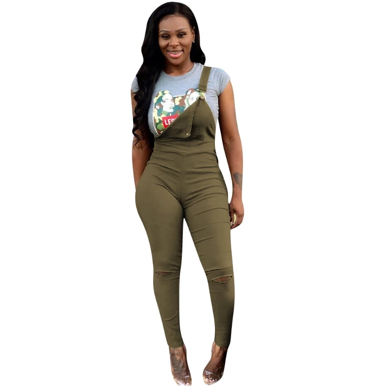 2019 армейский зеленый комбинезон для женщин с дырками подтяжки сексуальные