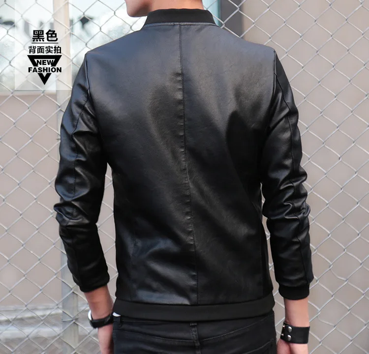 Мужская кожаная куртка Slim Fit для мужчин подростков Повседневная Верхняя одежда сплошной цвет одежда