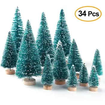 

Mini Pine Trees Set 34pcs Sisal Snow Frost Trees Cedar Trees Plastic Ornaments Desktop Christmas Tree Crafting Party Supplies