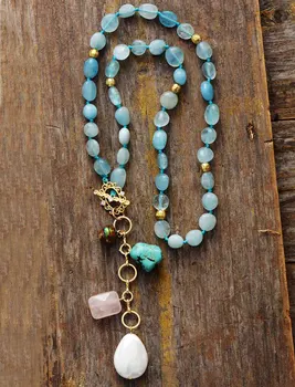 New Luxury Natural Stones Teardrop Square Pendant Necklace Women Elegant Lariat Y Necklace Bold Fashion Jewelry Gifts Wholesale