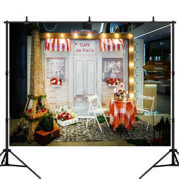 

Cafe De Paris Retro Store Eiffel Tower Photography Backdrop Custom Photo Studio Backgrounds For Wedding Photo Shoot