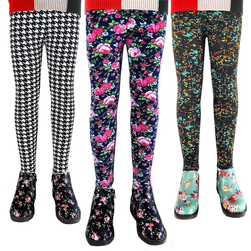 

Fashion Vintage Printing Leggings Girls Autumn Winter Plus Velvet Pants 2019 Kids Slim Warm Trousers Children Clothes