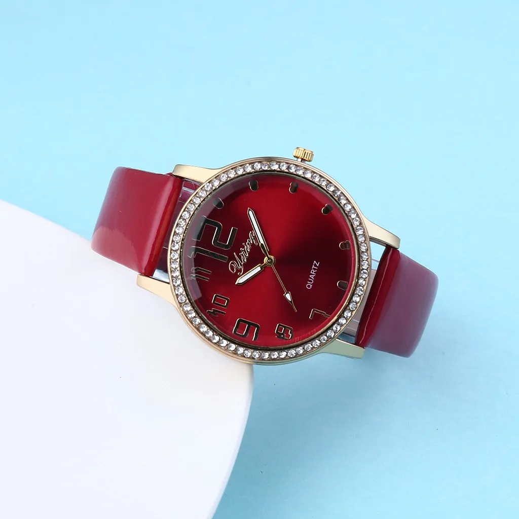 Reloj mujer винтажный кожаный браслет со стразами женские часы, наручные часы Роскошные Кварцевые часы Relogio Feminino Прямая поставка