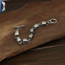 S925 стерлингового серебра ювелирные изделия Мужская мода ручной работы личности ретро Тайский Серебряный Средний череп браслет