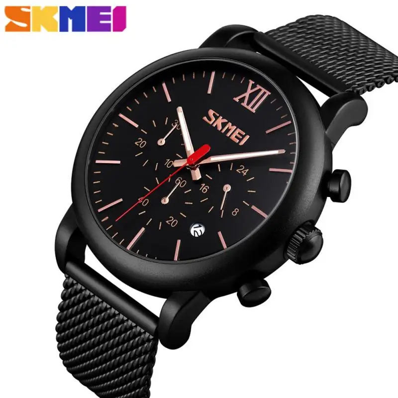 

Fashion Brand SKMEI Quartz Men Watch Stopwatch 3Bar Waterproof Luminous Pointer Strainless Steel Strap Clock Relogio Masculino