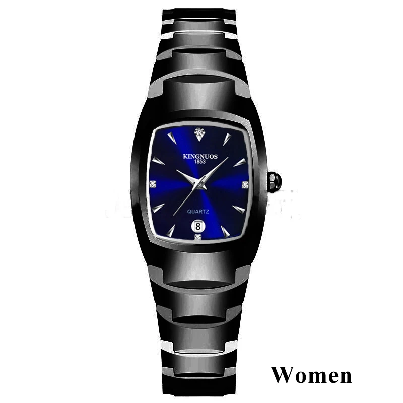 Women Black Blue Пара часов для влюбленных Кварцевые наручные часы модные роскошные повседневное украшение браслет Вольфрамовая сталь цвет квадратный пара часов - Цвет: Women Black Blue