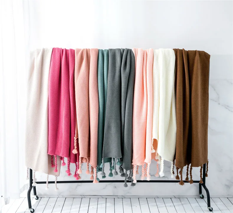 Nordic Sofa Blanket Office Leisure Knitted Blanket with Tassel Nap Air Conditioning Blanket Warm Shawl Rectangle 51X67 Inch