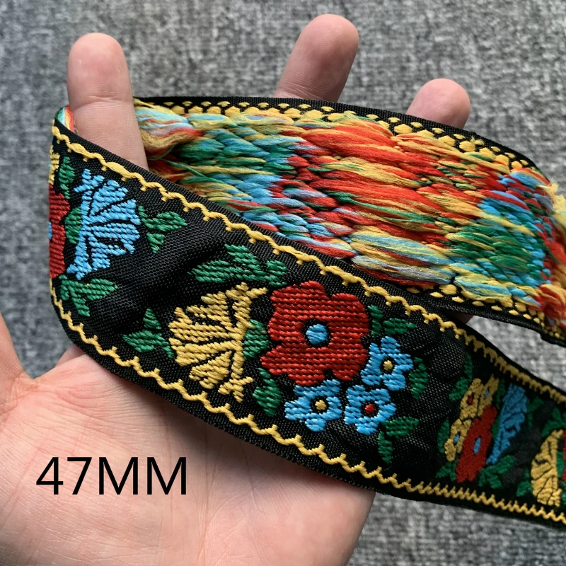 3 Yard 47 Millimetri Fiore Nero Solarium Ricamato Nastro Nazionale Del Merletto