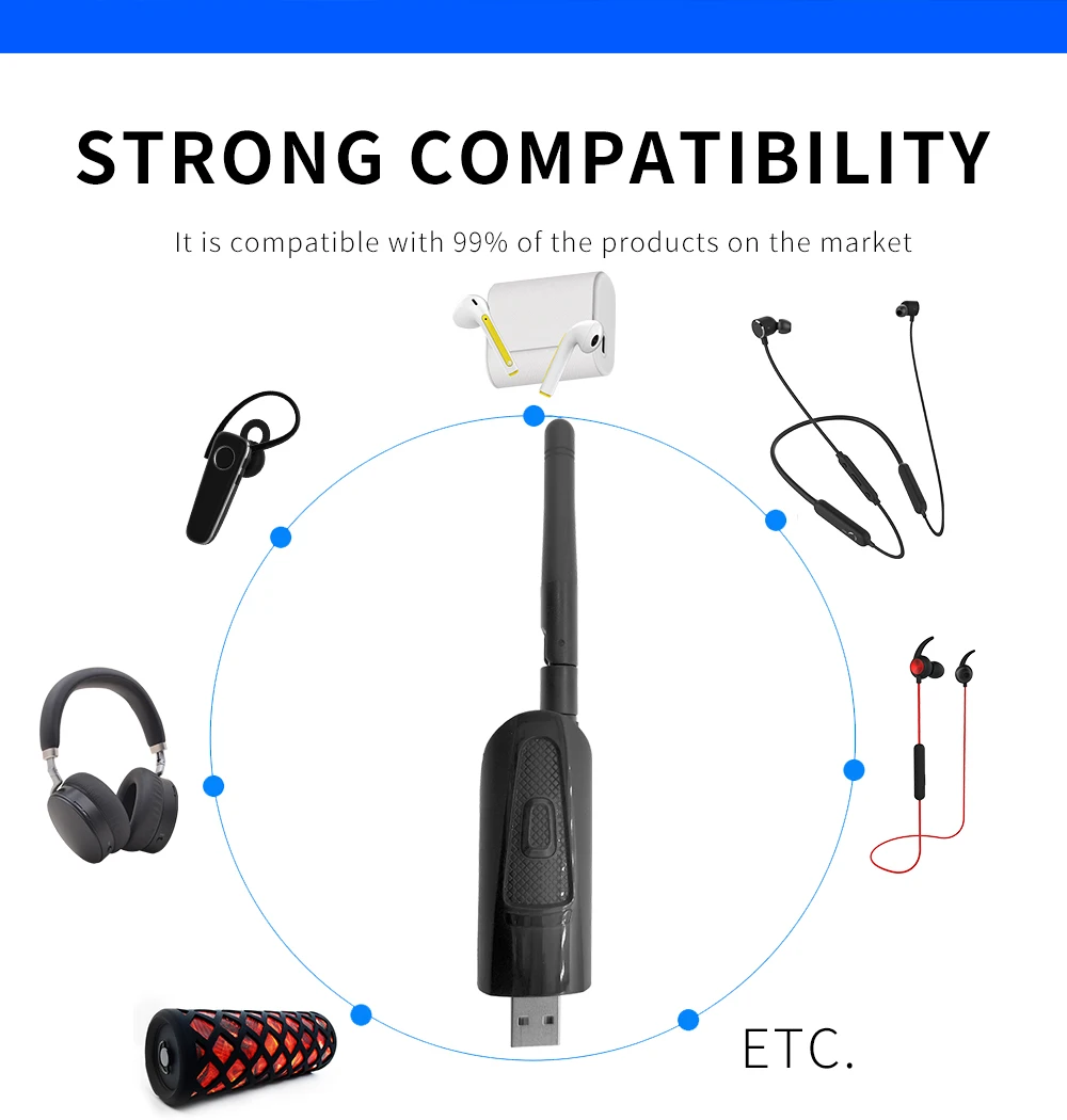 Беспроводной Bluetooth 5,0 передатчик Aptx с низкой задержкой длинный Диапазон аудио USB адаптер AUX беспроводной ключ для ТВ ПК без драйвера
