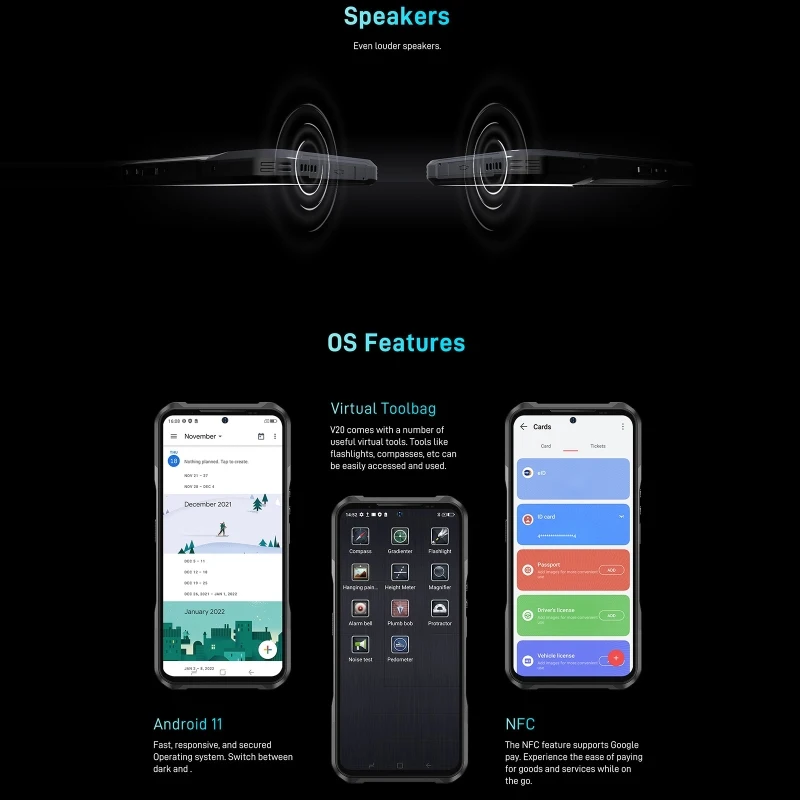 DOOGEE V20 Dual 5G Rear Mini Display Rugged Mobile Phone 6.43'' 8GB 256GB 64MP Triple Rear Camera NFC Wireless Charge Smartphone 8gb ddr4