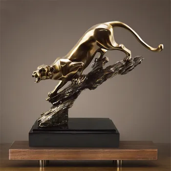 

Leopard Art Sculpture Lucky Animal Figurine Art Leopard Statue Creative Resin Crafts European Home Decoration R5086