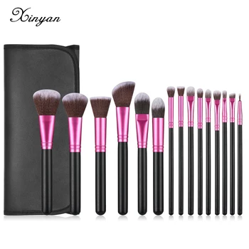 

XINYAN Makeup Brushes Set Foundation Concealer Blusher Pink And Black Make Up Brush Set Super Soft Synthetic Cosmetic Tool 15pcs