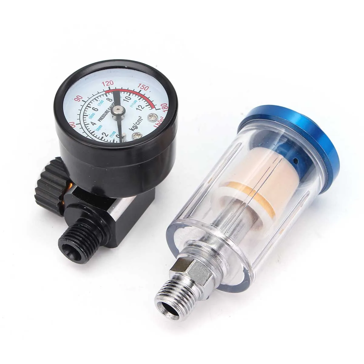 

G1/4 Pneumatic-Gun Air Regulator Pressure Gauge with In Line Water Trap Filter Separator Air Inlet Set Kit