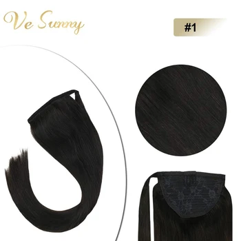 

VeSunny Ponytail Extensions Wrap Around Magic Tape 100% Machine Made Remy Human Hair Natural Black #1 80g/set