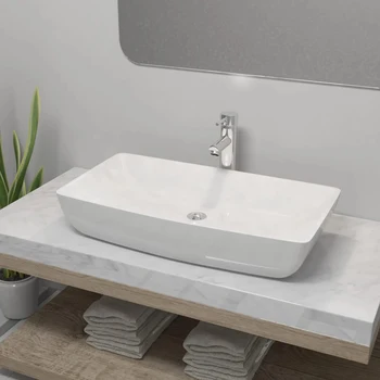 

Basin faucet set Ceramic Rectangular Bathroom sink Above Counter Washing Vessel Sink Tap for Home Office Hotel Easy to install