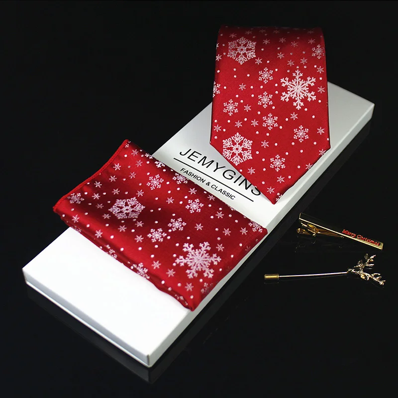 JEMYGINS дизайн 8 см новогодний Галстук шелковый носовой платок Брошь комплект галстук из жаккардовой ткани, Для мужчин классический галстук вечерние Свадебный Рождественский подарок - Цвет: 17