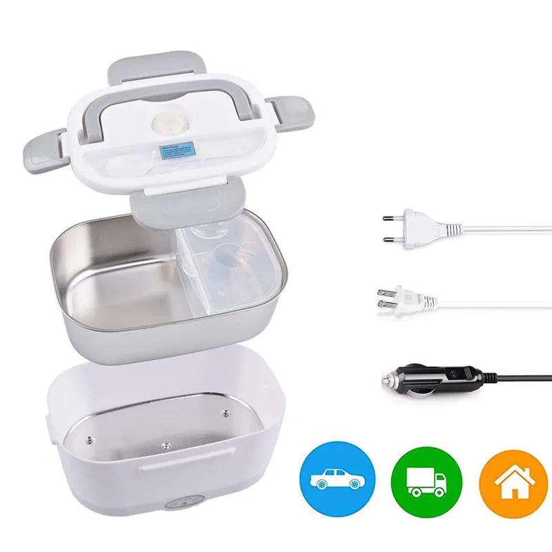 US $28.27 2 In 1 Car Home 12v 24v 110v 220v Us Eu Plug Electric Lunch Box Stainless Steel Portable Food Warmer Container Heated Bento Boxs