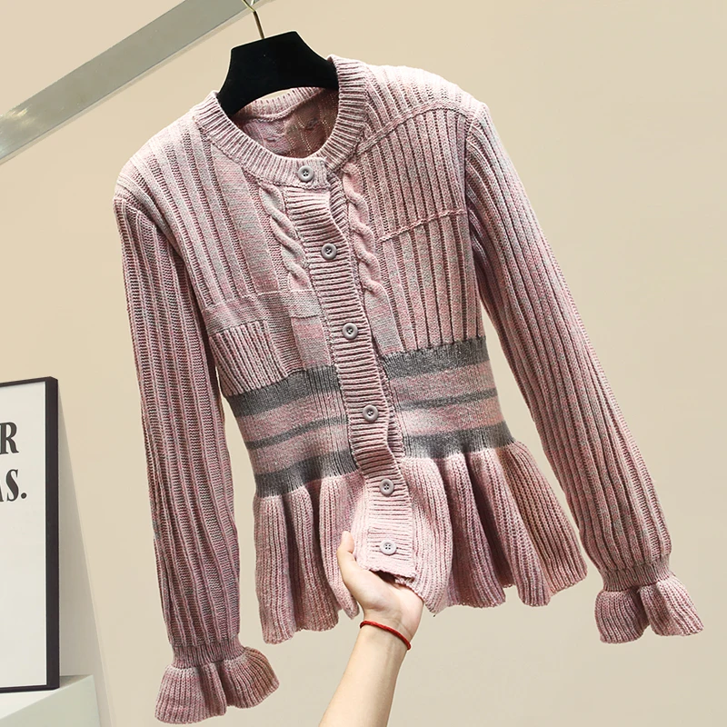 

Women Cardigan Autumn Lazy Wind Sweater Women's New Single-Breasted Pleated Waist Knitted Cardigans Knitting Coat Femme Nancylim