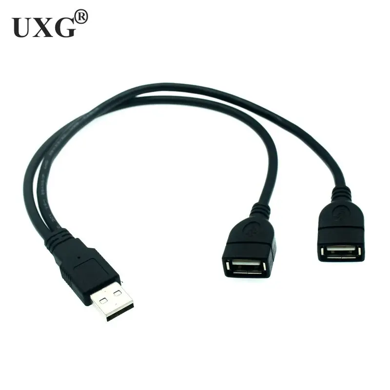 

USB 2,0 A 1 штекер на 2 двойных USB гнезда адаптер питания для передачи данных Y-образный разветвитель зарядный кабель USB удлинитель шнура 30 см